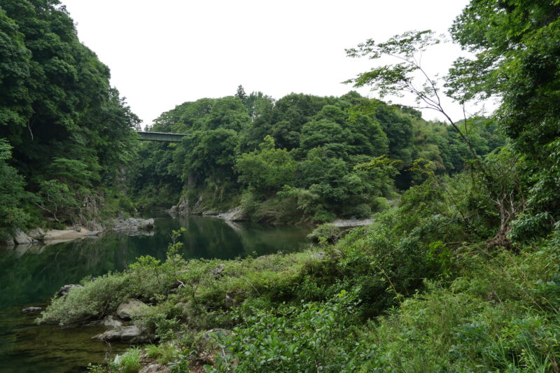 豊川河原より長篠城址を望む