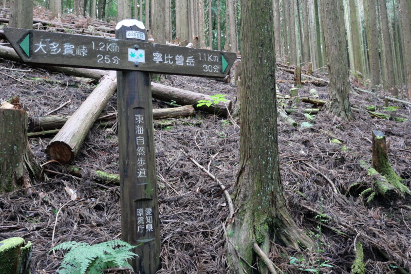 寧比曽岳まで１．１ｋｍ３０分の道標