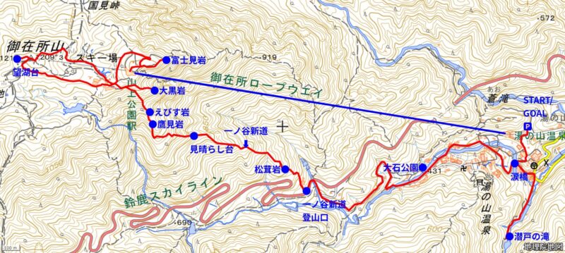 一ノ谷新道(出典:国土地理院ウェブサイト・地理院タイルを加工して作成)